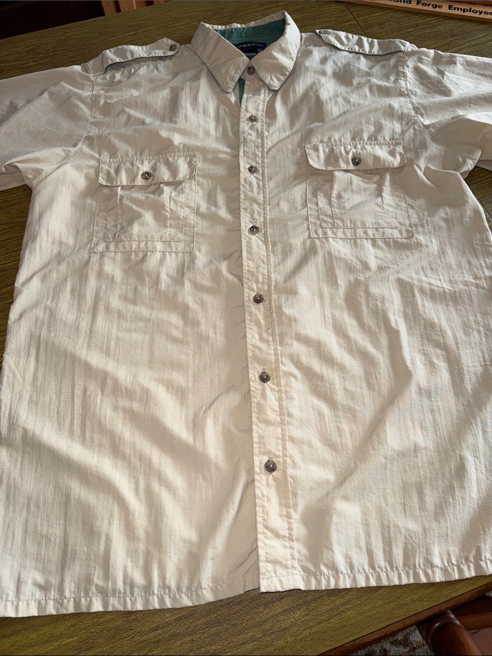 Sportif Vintage Men's Tan Short-Sleeve Button-Down Fishing Outdoors Shirt Size L